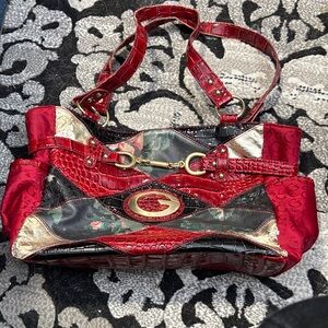 Vintage Elegant Red and Black Patchwork Shoulder Bag